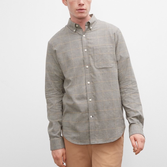 Long Sleeve Houndstooth Flannel Shirt - Brand New - NEVER WORN - Khaki Multi